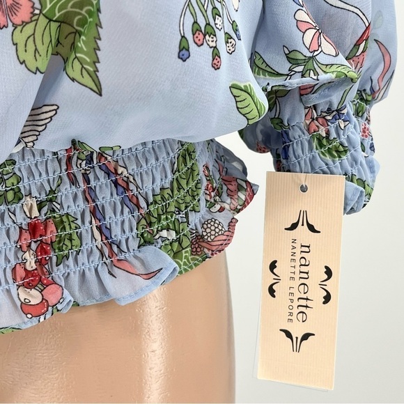 NWT Nanette Lepore Blue Paradise Dreaming Sheer Blouse Top Size Medium - Picture 4 of 13